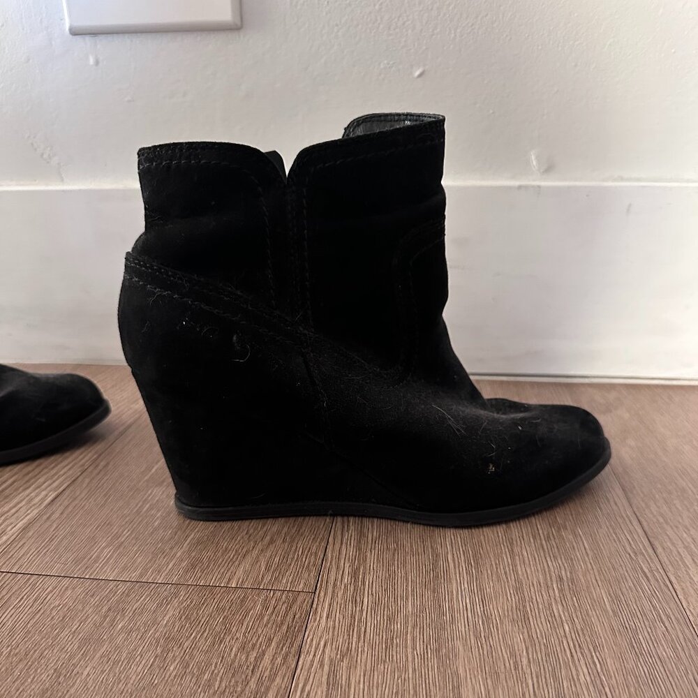 Black Suede Wedge Ankle Boots